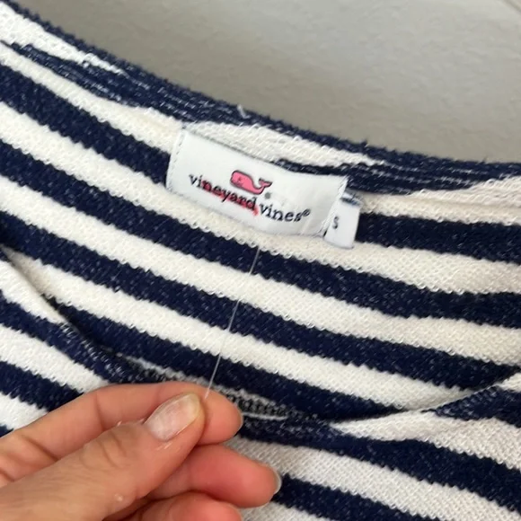 Vineyard Vines  Women’s Stripe 3/4-Sleeve Drawstring Terry Dress sz S NEW - Picture 2 of 3